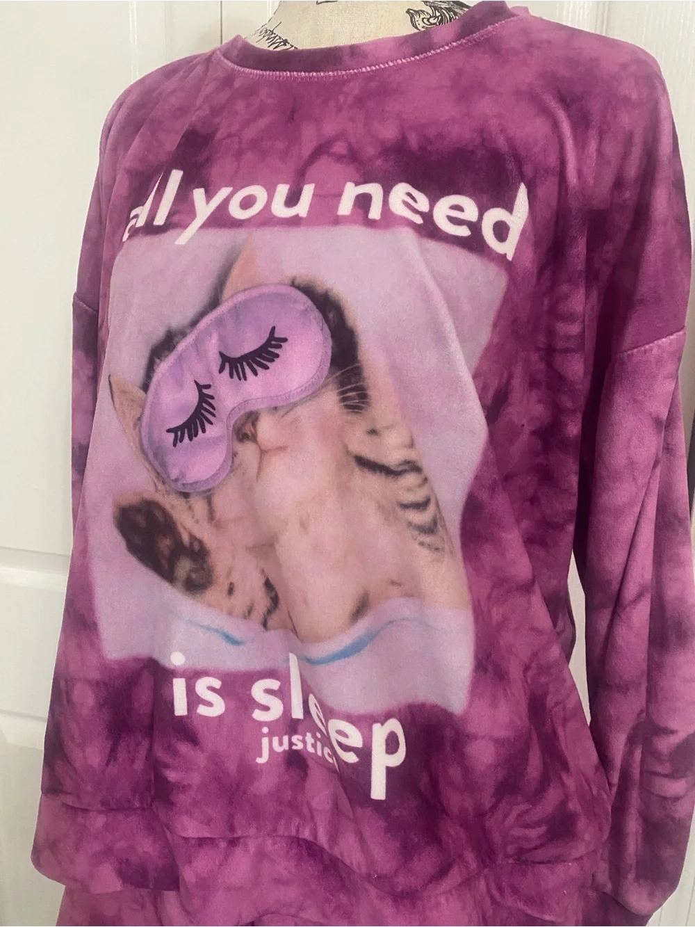Justice Purple Tie-Dye Cat Sleepwear Set